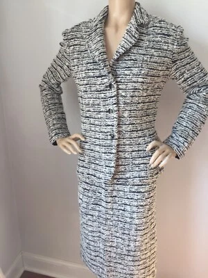 NEW  ST JOHN KNIT SIZE 14 SKIRT SUIT BLACK TWEED WOOL RAYON - Image 1 of 4