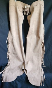SAND CUSTOM ULTRASUEDE CHAPS sz MED to LARGE silver buckle front NEW - Picture 1 of 6