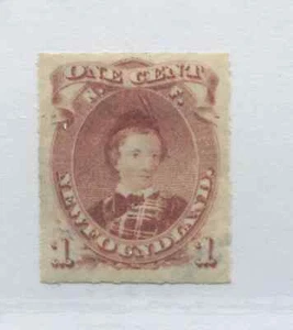 Newfoundland 1877 1 cent brown lilac rouletted mint o.g. hinged - Picture 1 of 1