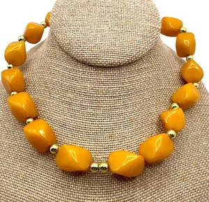 Vintage Butterscotch Bakelite Chunky Necklace Gold Color Accents - Picture 1 of 4