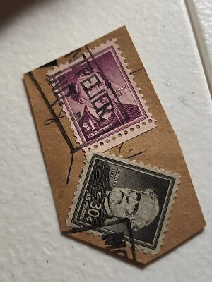 US Stamp 1955 30c General Robert E. Lee / $1 Henry Stamp Used -#5804 - Image 1 of 3