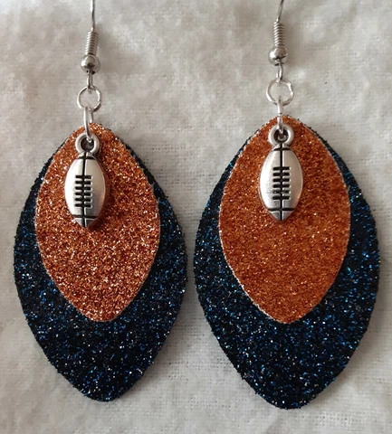 Chicago Bears/Denver Broncos Bling Glitter Double Sided Faux Leather Earrings Cover