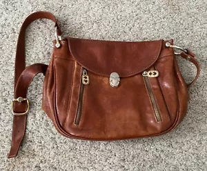 Vintage Marino Orlandi Brown Italian Leather Boho Handbag Purse Shoulder Bag - Picture 1 of 8