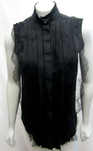 NWOT OSCAR DE LA RENTA Black Sleeveless Button Down Lace Top 2 2012 Silk Lace - Picture 1 of 6