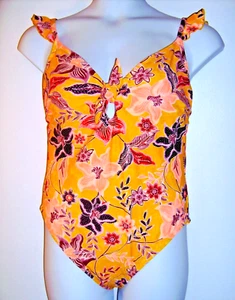 No Boundaries Size 1X (17) Olympic Gold Floral High Leg One Piece Swim Suit - Picture 1 of 3