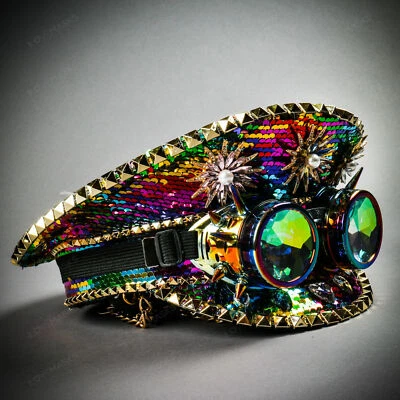 Steampunk Burning Man Festival Capitán Sombrero Fiesta Disfraz 3D Estrás Sombrero de copa Foto 1 de 4