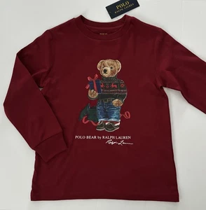 NWT, Boys POLO RALPH LAUREN Red Long Sleeved Polo Bear T-Shirt. Size 5. Eu 110 - Picture 1 of 1