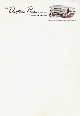 DE COLECCIÓN EL HOTEL DAYTONA PLAZA ~ DAYTONA, FLORIDA ~ ADV. Papelería con membrete Foto 1 de 2