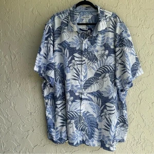 TOMMY BAHAMA Shirt Men XXXL Linen Camp Hawaiian Flower Leaf - Picture 1 of 5