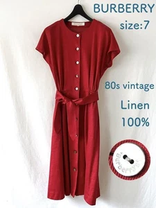 Burberry 100% linen dress 80s vintage linen size 7 from Japan - Picture 1 of 18