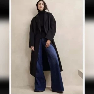 Schwarz Neu mit Etikett Banana Republic AMINA Wolle doppelseitiger Mantel Größe L - Bild 1 von 16