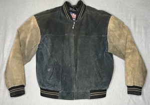 Vintage USA Leder Wildleder Bomberjacke Herren Medium schwarz & hellbraun gefüttert Taschen - Bild 1 von 19