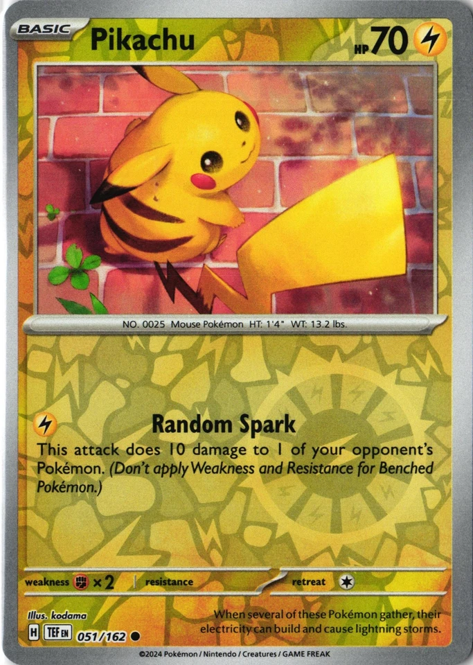 Pikachu Reverse Holo Common Pokemon Card SV05: Temporal Forces TEF EN 051/162 NM - Image 1 of 1