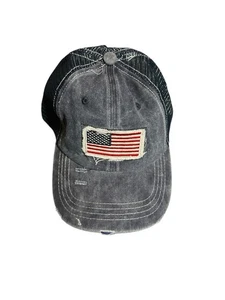 NEW mens base ball hat cap one size adjustable usa flag blue demin style mesh - Picture 1 of 2