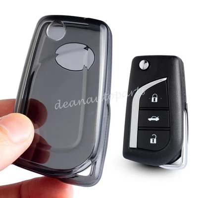 Black Soft TPU Car Flip Key Cover Case For Toyota Corolla Hilux RAV4 Camry C-HR - Image 1 of 4
