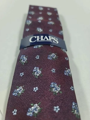 Corbata Chaps Ralph Lauren para hombre nueva con etiquetas mezcla de poliéster de seda azul granate floral 56"x3" Foto 1 de 4