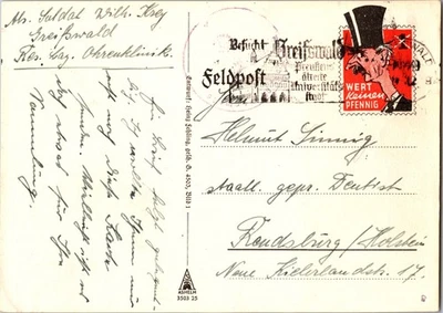 1940 Greifswald Germany Feldpost Printed Stamp Postcard Cover To Rendsburg - Image 1 of 2