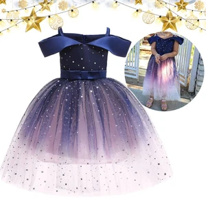 Girls Bridesmaid Dress Flower Kids Party Star Lace Bow Wedding Princess Outfit - Picture 1 of 12
