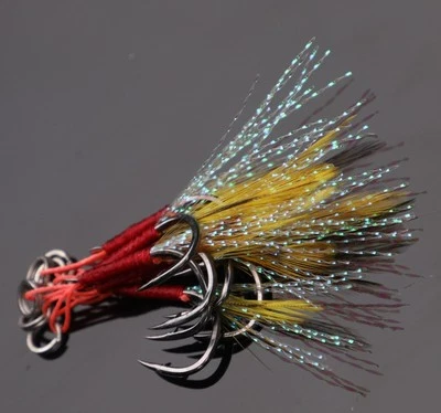 Lote de 50 ganchos de asistencia para plantilla de pesca con plumas de colores gancho para jigging agua salada Foto 1 de 4