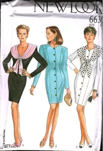 6630 Vintage New Look Schnittmuster Misses Kleid Schal ungeschnitten Knopfleiste 6 - 16 - Bild 1 von 2