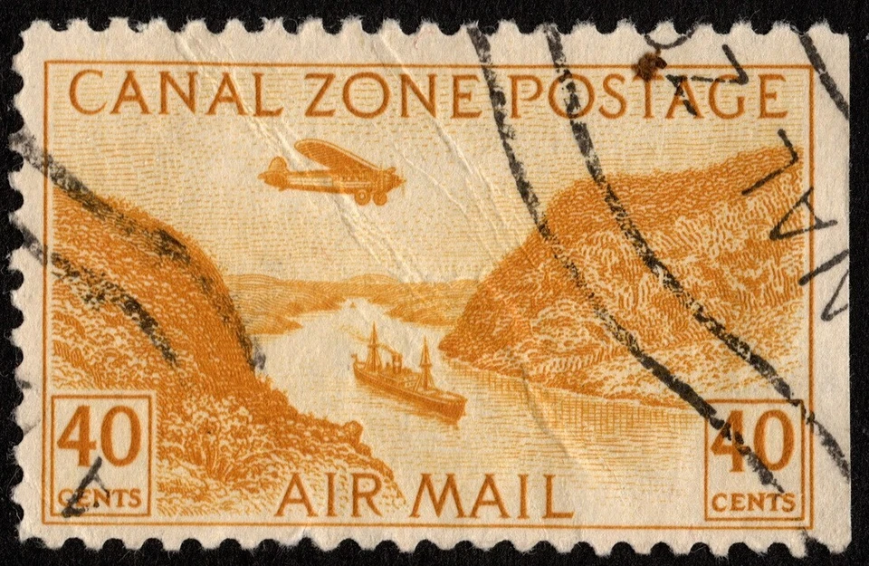 Canal Zone - 1931 - 40 Cents Yellow Gaillard Cut & Airplane Airmail Issue # C13 - Image 1 of 1