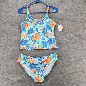 Childrens Place 2 Piece Swimwear Set Girls XXL 16 Blue Floral - Picture 1 of 6