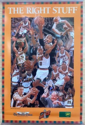 Póster vintage de Seattle Sonics 1998 - The Right Stuff - Gary Payton grande 18'x27" Foto 1 de 4