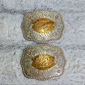 Wages Silver Kiger Mustang Gürtelschnallen Set Champion English Western Trophy 1997 - Bild 1 von 7