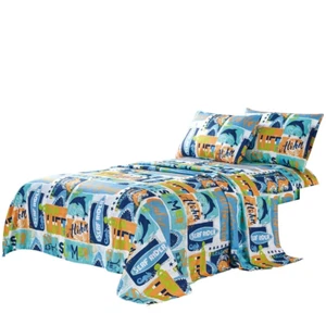 Kids Collection Bedding 3 Piece Blue Ocean Life Twin Size Sheet Set with Flat Fi - Picture 1 of 12