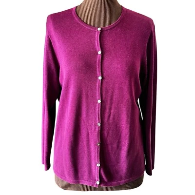 Cárdigan suéter para mujer Liz Baker manga larga cuello redondo tejido fino púrpura talla 1X Foto 1 de 4