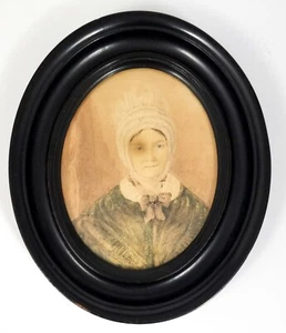Victorian miniature portrait of a matron in a mob cap oval wood frame, glazed - Picture 1 of 10