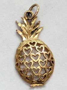 14kt Gold Pineapple Lovers Pendant for Necklace or Charm Hearts Solid 14k Gift - Picture 1 of 9