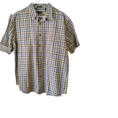 St. Johns Bay Men's XL Yellow/blue Plaid Shirt Short Sleeve Button Up - Image 1 of 4