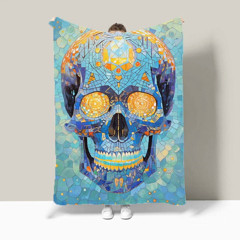 Sugar Skull Mosaic Bedspread Sofa Lounge Throw Blanket Holiday Birthday Gift - Image 1 of 4