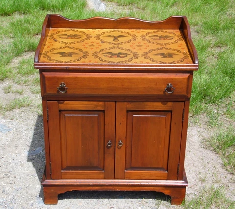 Vintage Country Cottage Pine Chest Cabinet Commode Wash Stand w/ American Eagles Cover