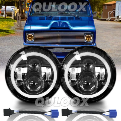 2pcs fit Dodge B100 Van 1971 1972 1973 1974 7" LED Headlights Hi-Lo Halo DRL - Изображение 1 из 4