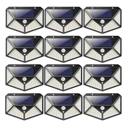 12X FARO FARETTI 100 LED PANNELLO SOLARE strada, patio, terrazza,giardino,garage - Immagine 1 di 4