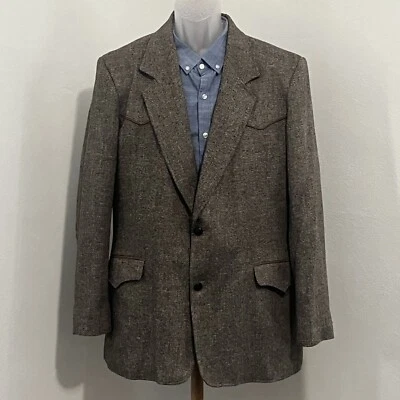 VTG PIONEER WEAR MENS SPORTCOAT 46L WESTERN GREY CHEVRON WITH COLORED THREADS - Image 1 of 4