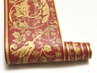 建筑 Acanthus 叶卷红色金属金色亮点壁纸边框 — 第 1/3 张图片