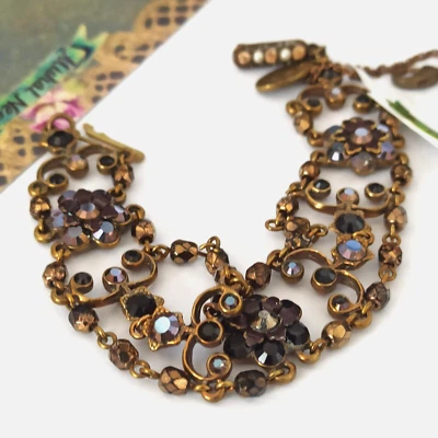 Michal Negrin Bracelet Wide Metallic Gray Black Crystals Gothic Cocktail Prom 7" - Image 1 of 4