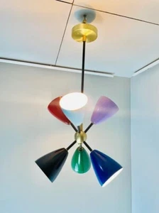 6 Leuchten schöner moderner bunter Sputnik Kronleuchter Mid Century Decke - Bild 1 von 6