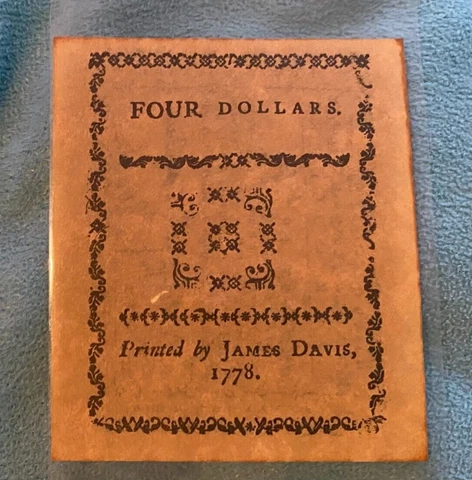 North Carolina Currency.  4 Colonial Dollars. Year - 1778 facimile Cover