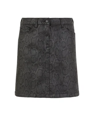 M&S Animal Print Snakeskin Leather Look Denim Mini Skirt UK 8 A-Line Stretch - Image 1 of 4