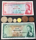 EAST CARIBBEAN CURRENCY, $5 & $1 BILLS, COINS, 50, 25, 10, 5, 2, 1 CENT, 1965 