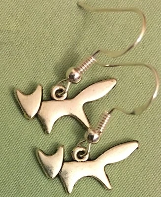 FOX EARRINGS - Pewter with Sterling Silver Ear Wires VIXEN RENARD ARCTIC RED #2 - Image 1 of 4