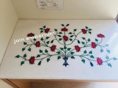 3'X2' white Marble Table Top Dining coffee console Inlay antique malachite - Image 1 of 4