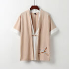 Men Kimon Jacket Cotton Linenloose Embroidery Cardigan Shirt Top Retro M-9Xl