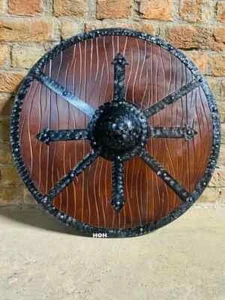 Medieval Wooden Carved Viking Shield - Authentic Handmade Norse Battle Shield - Picture 1 of 6