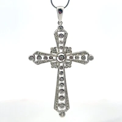 Colgante Grande De Cruz Elegante De CZ Creado En Laboratorio De Plata Esterlina - Imagen 1 de 4