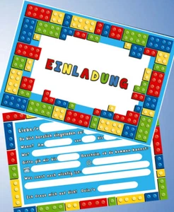 12 Einladungskarten & 12 Umschläge für Geburtstag Bausteine / Lego ( 41 ) - Bild 1 von 4
